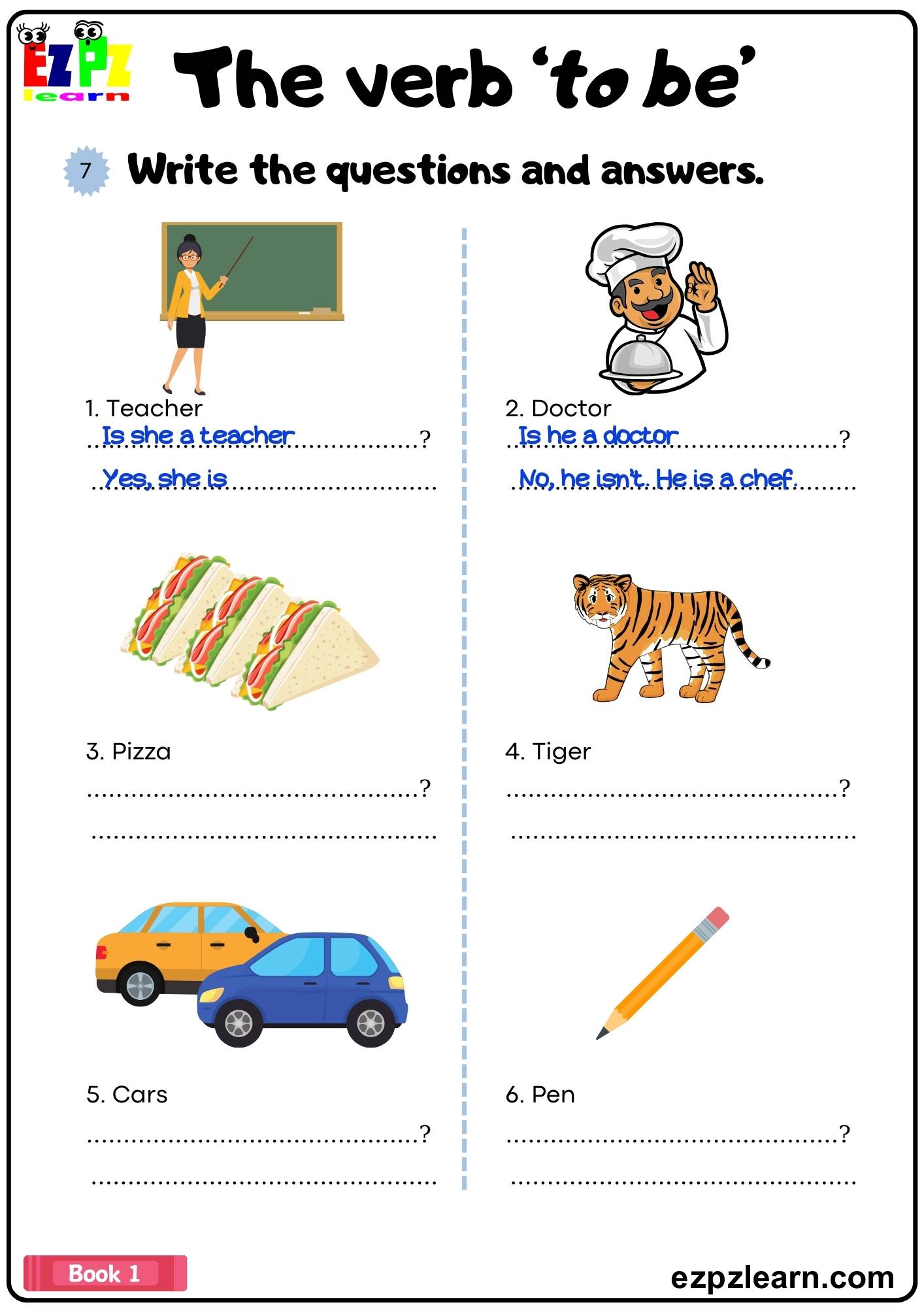 The Verb To Be Simple Present Write the Questions and Answers Grammar Worksheet